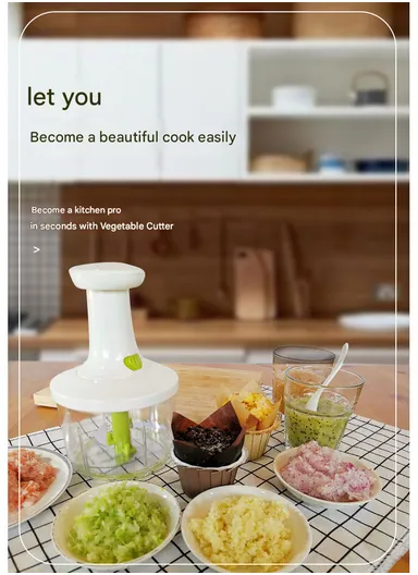 Kitchen High-Speed Manual Chopper Grinder - White