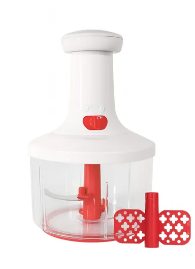 Hand-Press Manual Food Chopper with Detachable Blades - White