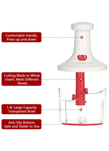 Hand-Press Manual Food Chopper with Detachable Blades - White
