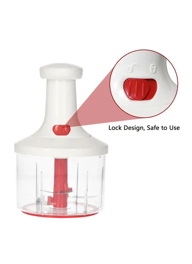 Hand-Press Manual Food Chopper with Detachable Blades - White