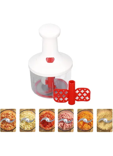 Hand-Press Manual Food Chopper with Detachable Blades - White