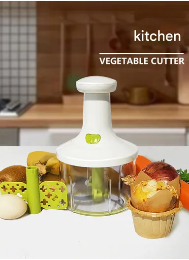 Hand-Press Manual Food Chopper with Detachable Blades - White