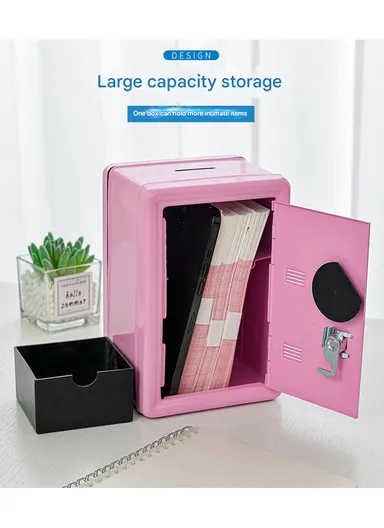 Mini Cash Box with Coin Slot, Small Drawer &amp; Key Lock (W12 × D10 × H18)cm