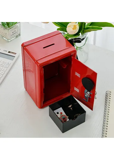 Mini Cash Box with Coin Slot, Small Drawer &amp; Key Lock (W12 × D10 × H18)cm