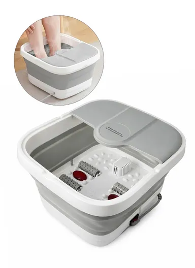 500W Collapsible Electric Foot Bath Massager with Automatic Heating, Bubbles &amp; Magnetic Therapy RF-368Z - Grey