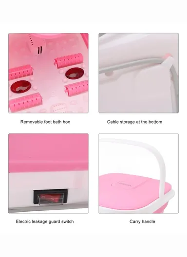 500W Collapsible Electric Foot Bath Massager with Automatic Heating, Bubbles &amp; Magnetic Therapy RF-368Z - Grey