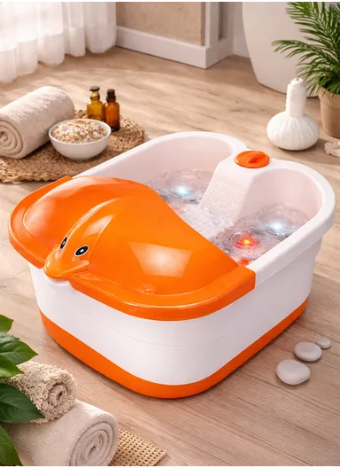 300W Multi-Functional Infrared Footbath Spa Massager with Vibration, Oxygen Bubbles &amp; Magnetic Therapy - Orange