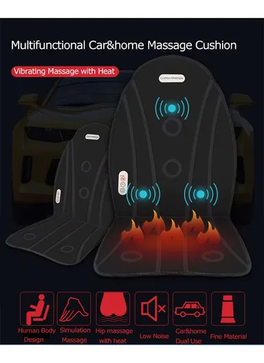 2-in-1 Electronic Heated Vibrating Massage Mat, Home &amp; Car Massage Cushion with 4 Modes, Built-in Controller &amp; Timer YC-816