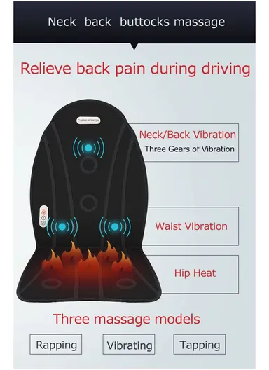 2-in-1 Electronic Heated Vibrating Massage Mat, Home &amp; Car Massage Cushion with 4 Modes, Built-in Controller &amp; Timer YC-816