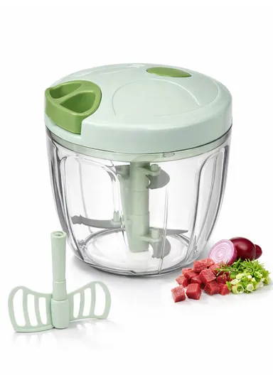 Garlic Press Mincer Vegetable Meat Grinder Hand Pull Type Chopper, Portable Food Processor - Green