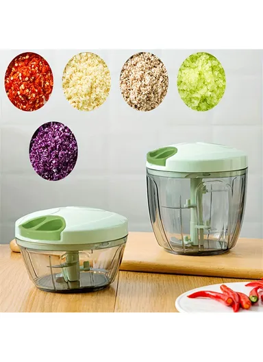 Garlic Press Mincer Vegetable Meat Grinder Hand Pull Type Chopper, Portable Food Processor - Green