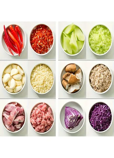 Garlic Press Mincer Vegetable Meat Grinder Hand Pull Type Chopper, Portable Food Processor - Green