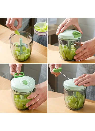 Garlic Press Mincer Vegetable Meat Grinder Hand Pull Type Chopper, Portable Food Processor - Green