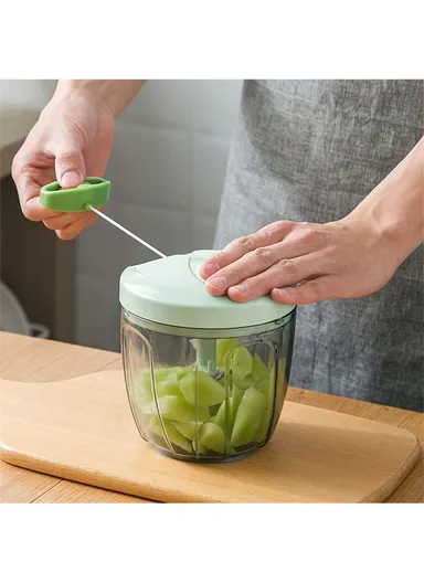 Garlic Press Mincer Vegetable Meat Grinder Hand Pull Type Chopper, Portable Food Processor - Green