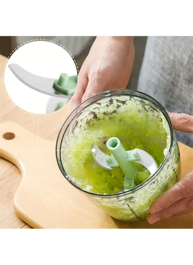 Garlic Press Mincer Vegetable Meat Grinder Hand Pull Type Chopper, Portable Food Processor - Green