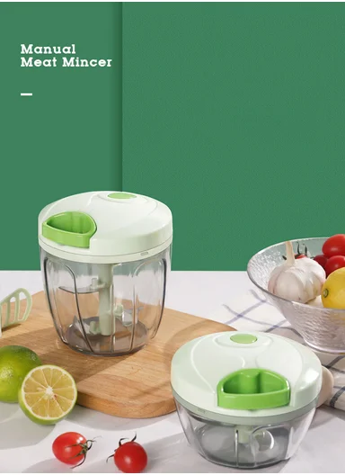 Manual Hand Pull Food Chopper, Compact Vegetable Cutter with Stainless Steel Blades MLY-816 - Green