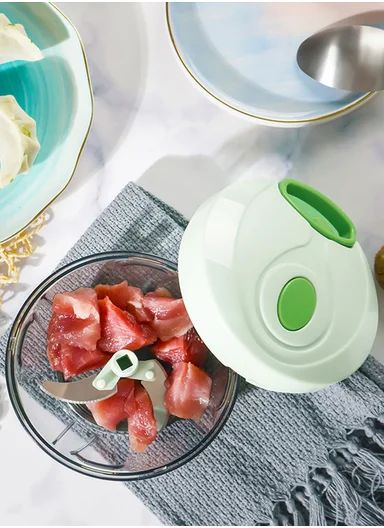 Manual Hand Pull Food Chopper, Compact Vegetable Cutter with Stainless Steel Blades MLY-816 - Green