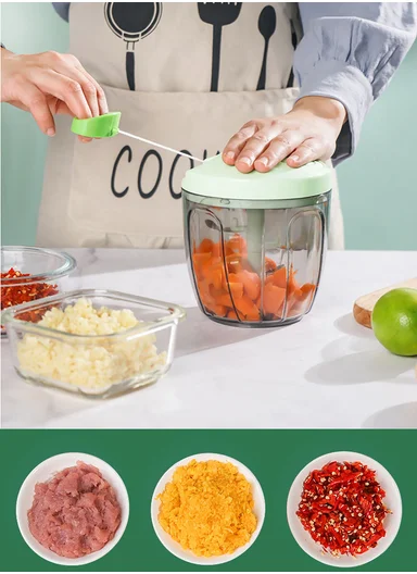 Manual Hand Pull Food Chopper, Compact Vegetable Cutter with Stainless Steel Blades MLY-816 - Green