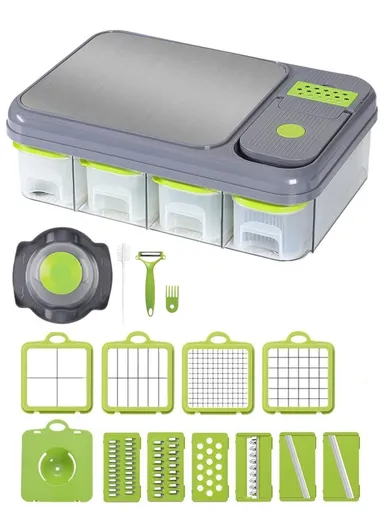 28-Pieces Multifunction Vegetable Chopper &amp; Cutting Board Set With Interchangeable Blades 