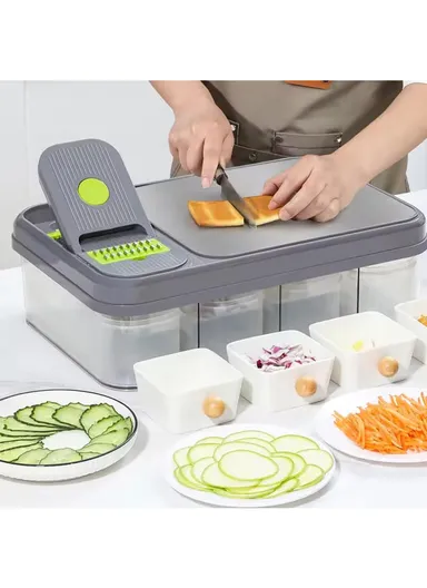 28-Pieces Multifunction Vegetable Chopper &amp; Cutting Board Set With Interchangeable Blades 