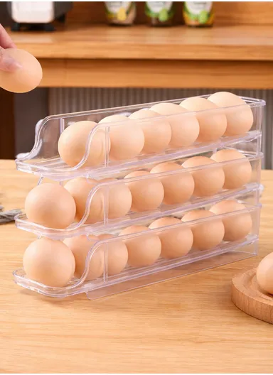 3-Tier Egg Storage Dispenser with Rolling System for Refrigerator (L31 x W8 x H16)cm
