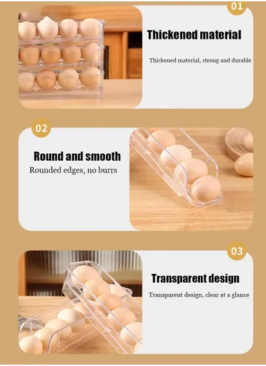 3-Tier Egg Storage Dispenser with Rolling System for Refrigerator (L31 x W8 x H16)cm