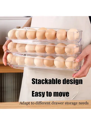 3-Tier Egg Storage Dispenser with Rolling System for Refrigerator (L31 x W8 x H16)cm