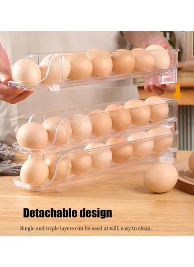3-Tier Egg Storage Dispenser with Rolling System for Refrigerator (L31 x W8 x H16)cm