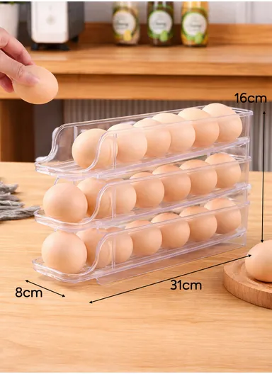 3-Tier Egg Storage Dispenser with Rolling System for Refrigerator (L31 x W8 x H16)cm