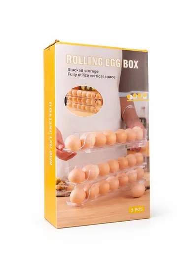 3-Tier Egg Storage Dispenser with Rolling System for Refrigerator (L31 x W8 x H16)cm