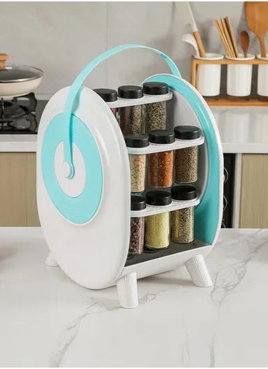 Rotating Spice Rack with 18 Glass Jars, Space-Saving Kitchen Counter Organizer with 360° Spin for Convenient Seasoning Storage