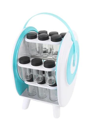 Rotating Spice Rack with 18 Glass Jars, Space-Saving Kitchen Counter Organizer with 360° Spin for Convenient Seasoning Storage