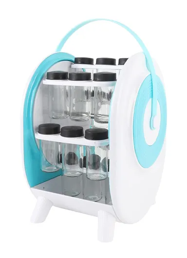 Rotating Spice Rack with 18 Glass Jars, Space-Saving Kitchen Counter Organizer with 360° Spin for Convenient Seasoning Storage