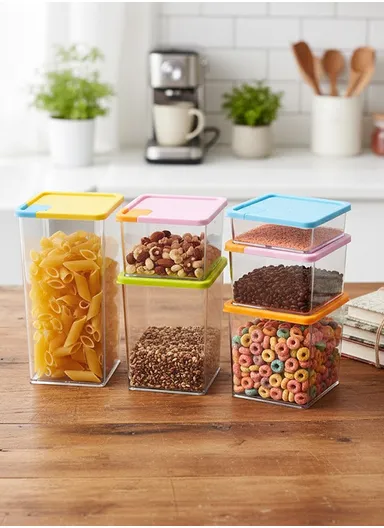 6Pcs Transparent Food Storage Canisters with Airtight Bamboo Lid