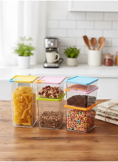 6Pcs Transparent Food Storage Canisters with Airtight Bamboo Lid