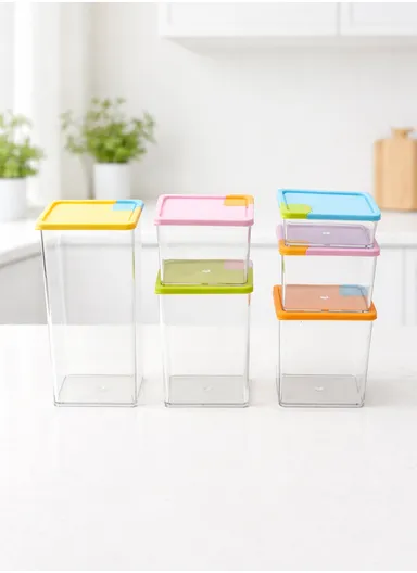 6Pcs Transparent Food Storage Canisters with Airtight Bamboo Lid