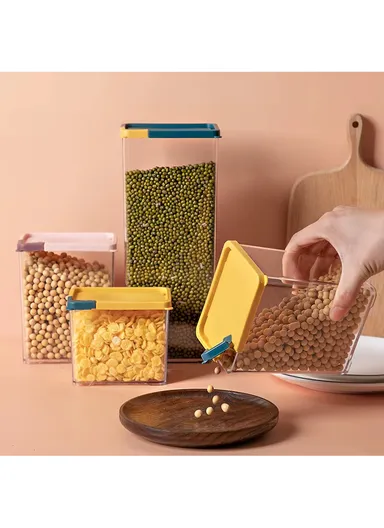 6Pcs Transparent Food Storage Canisters with Airtight Bamboo Lid