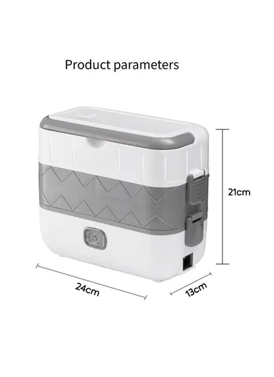 200W 2L Multifunctional Electric Cooking Lunch Box with 4 Stainless Steel Liners - Grey