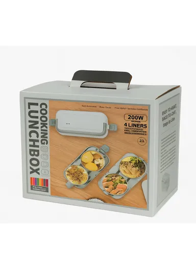 200W 2L Multifunctional Electric Cooking Lunch Box with 4 Stainless Steel Liners - Grey