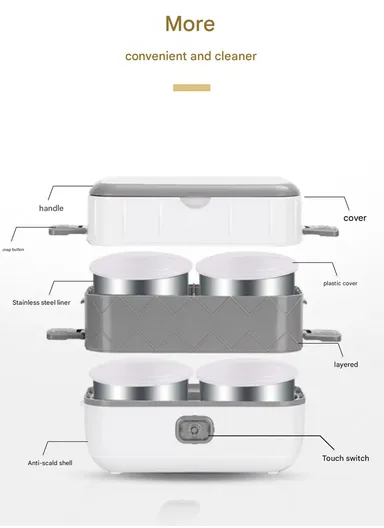 200W 2L Multifunctional Electric Cooking Lunch Box with 4 Stainless Steel Liners - Pink