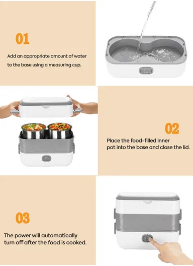 200W 2L Multifunctional Electric Cooking Lunch Box with 4 Stainless Steel Liners - Pink