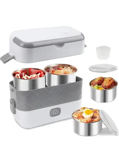 200W 2L Multifunctional Electric Cooking Lunch Box with 4 Stainless Steel Liners - Pink