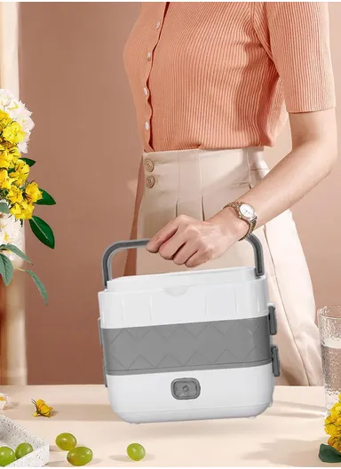 200W 2L Multifunctional Electric Cooking Lunch Box with 4 Stainless Steel Liners - Pink