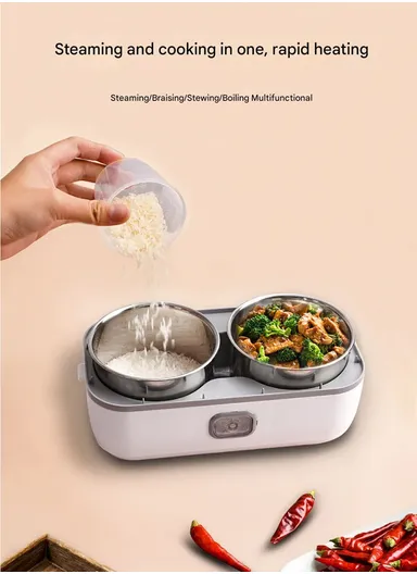 200W 2L Multifunctional Electric Cooking Lunch Box with 4 Stainless Steel Liners - Pink