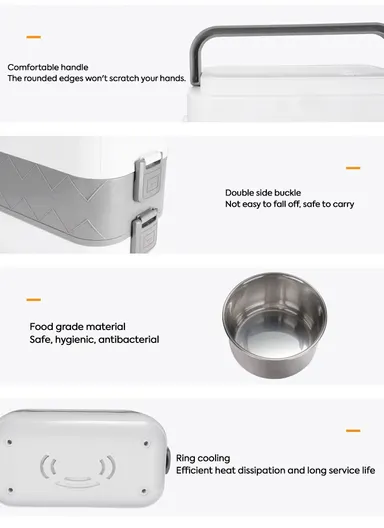 200W 2L Multifunctional Electric Cooking Lunch Box with 4 Stainless Steel Liners - Pink