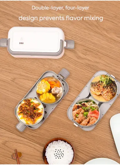 200W 2L Multifunctional Electric Cooking Lunch Box with 4 Stainless Steel Liners - Pink