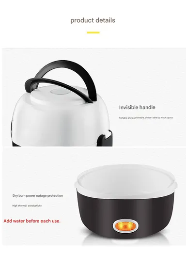 200W 2L Multifunctional Electric Cooking Lunch Box with Dual Heating &amp; 2-Layer Stainless Steel Containers – Black