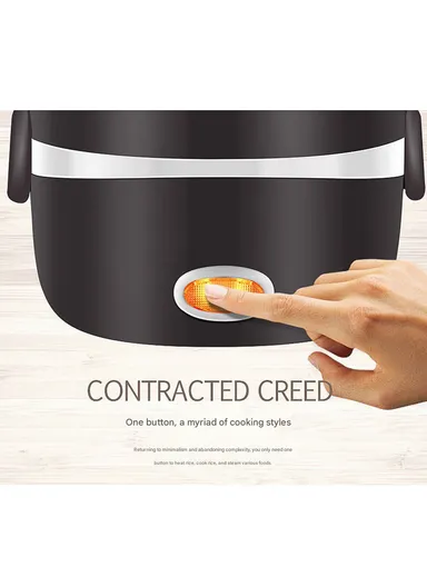 200W 2L Multifunctional Electric Cooking Lunch Box with Dual Heating &amp; 2-Layer Stainless Steel Containers – Black