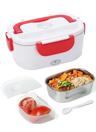 40W 1.5L Electric Lunch Box with Single-Layer Food Container &amp; Dual Heating - Red