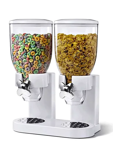 Double Cereal Dispenser, Dry Food &amp; Grain Container (L16 x W29 x H35)cm - White
